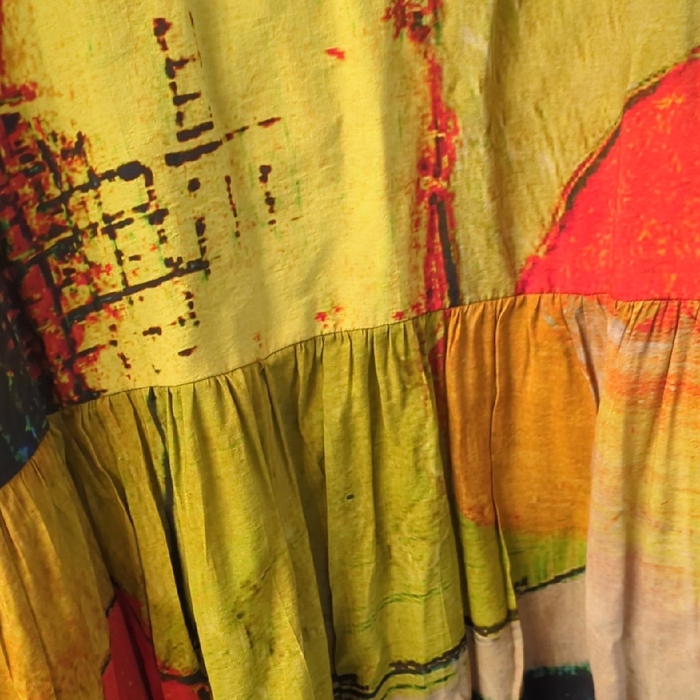 Colorblock Abstract Print Collared Midi Dress - Multi - Picture 3 of 6